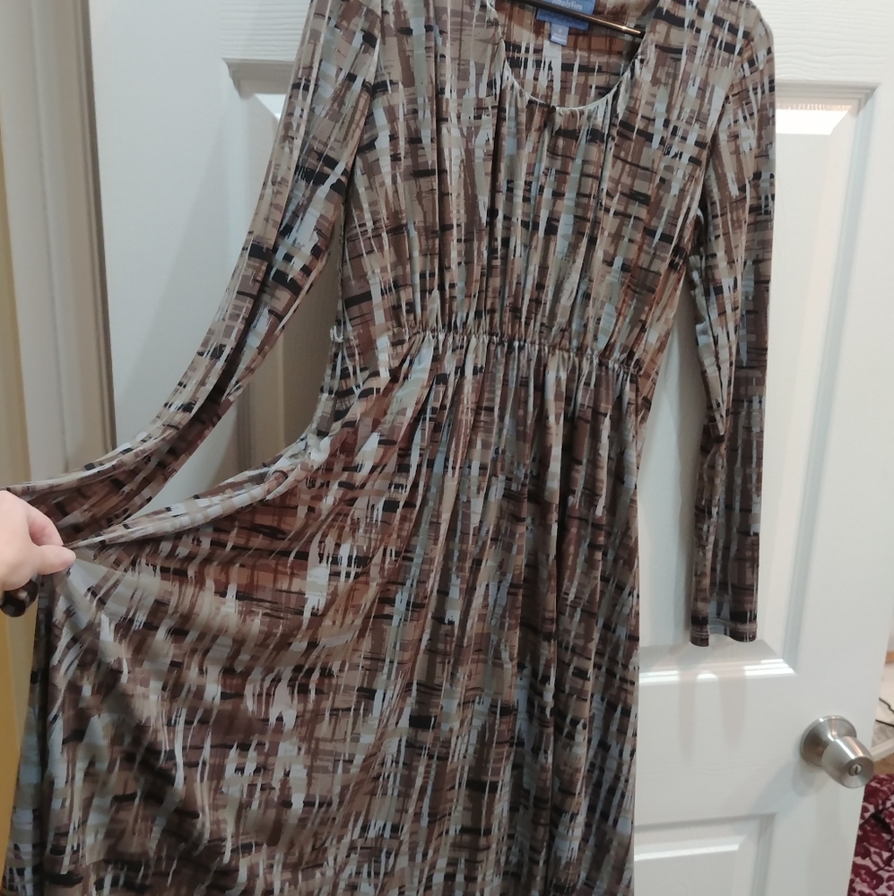 Simply Vera Autumn Watercolor longsleeve beige neutrals dress fits Medium - Picture 4 of 6